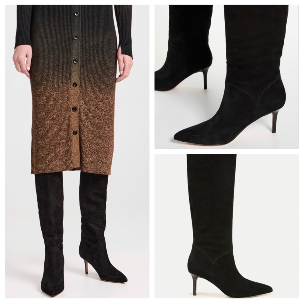 Veronica Beard Lexington Wide Calf Suede Stiletto Knee Boots Black NIB $695 6.5 - Picture 2 of 15